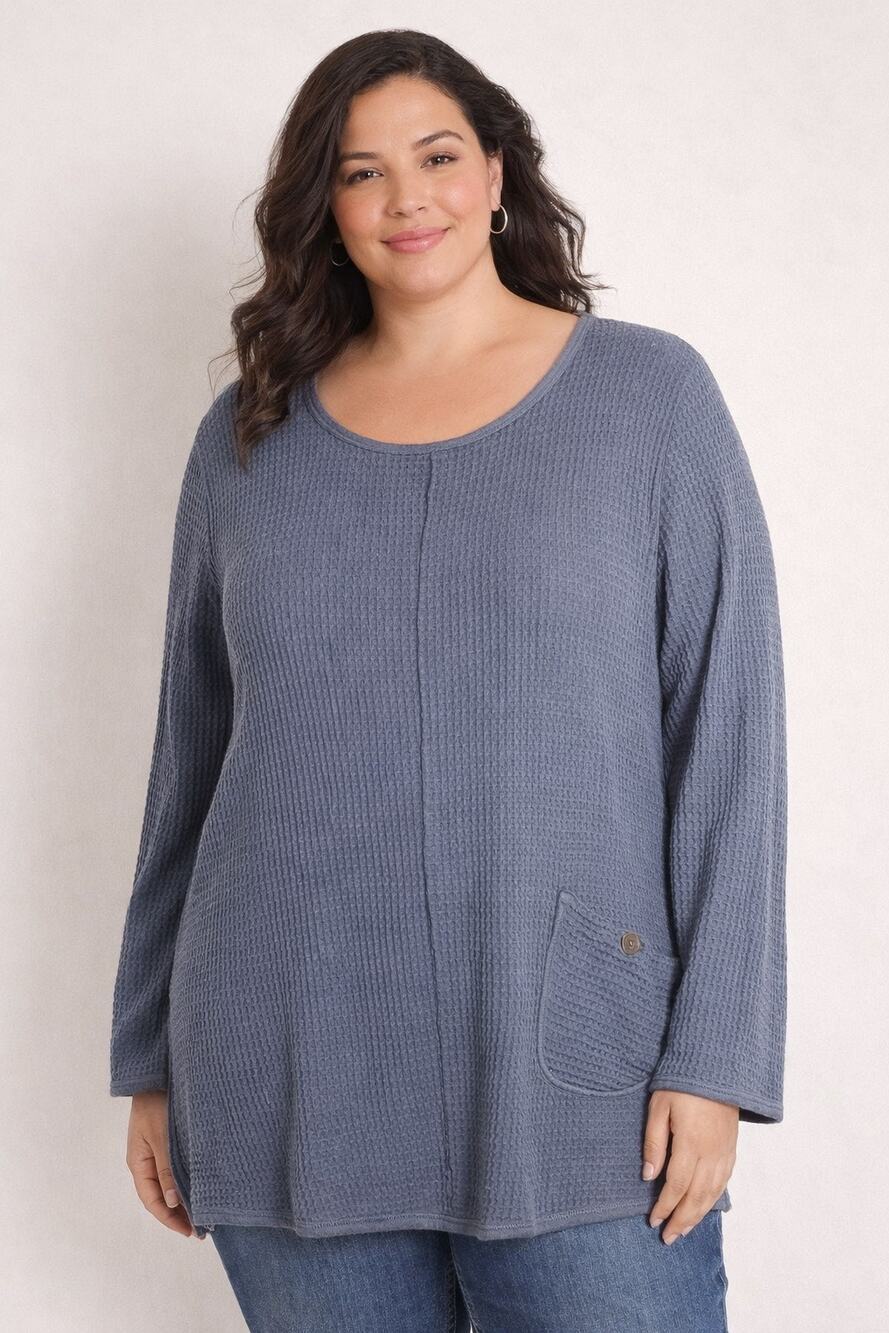 Focus Casual Life XL Blue Waffle Knit Lagon Look Pockets